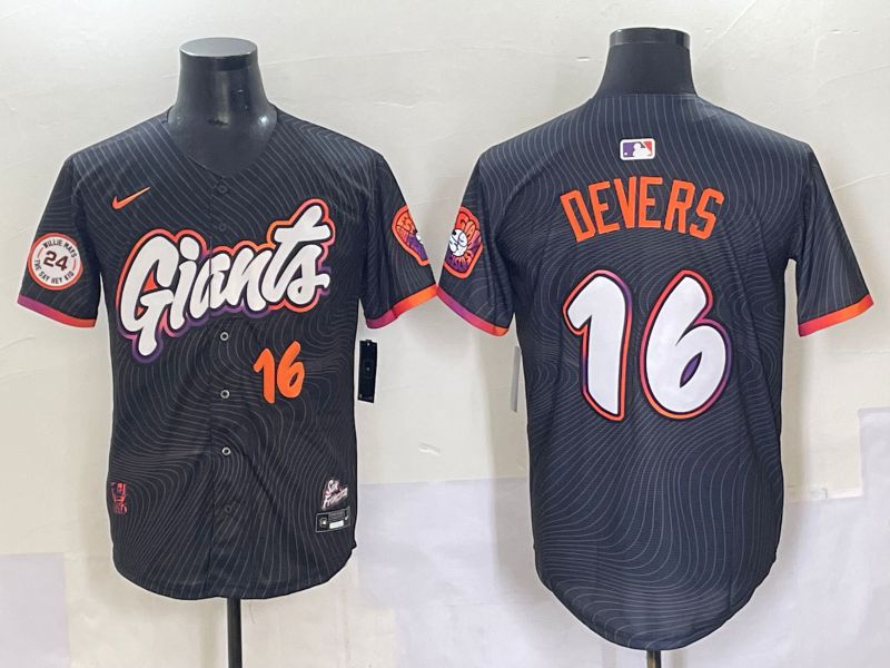 Men 2025 San Francisco Giants 16 Devers Black Joint Name Nike MLB Jersey style 7